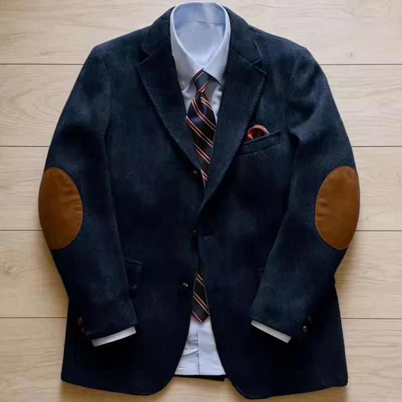 Blazer vintage en tweed à chevrons pour homme avec patchs aux coudes