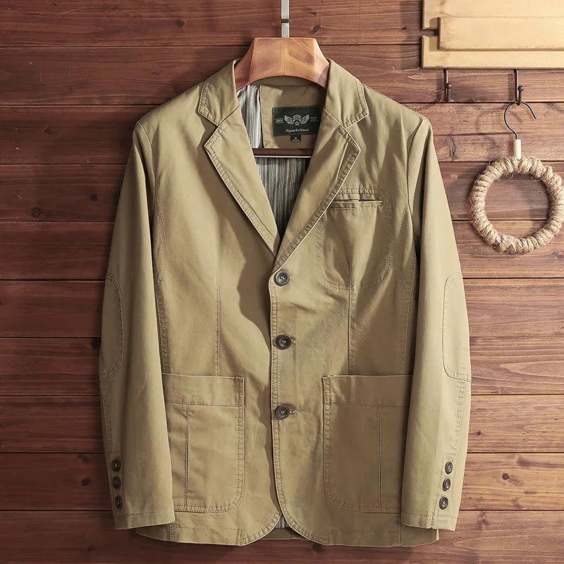 Blazer Homme KIDWHXR Printemps Vintage Simple Boutonnage Poches Col Rabattu Manches Longues Coupe Ample Décontracté