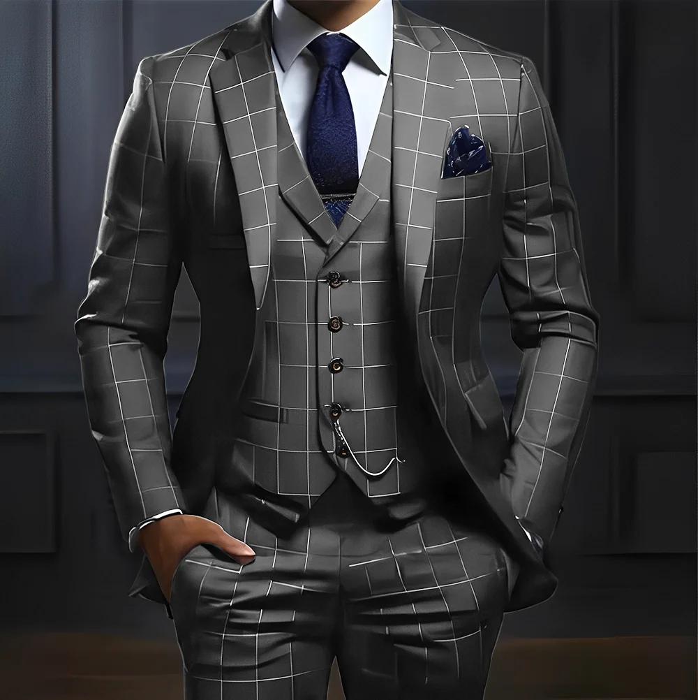 Costume 3 pièces à carreaux pour hommes