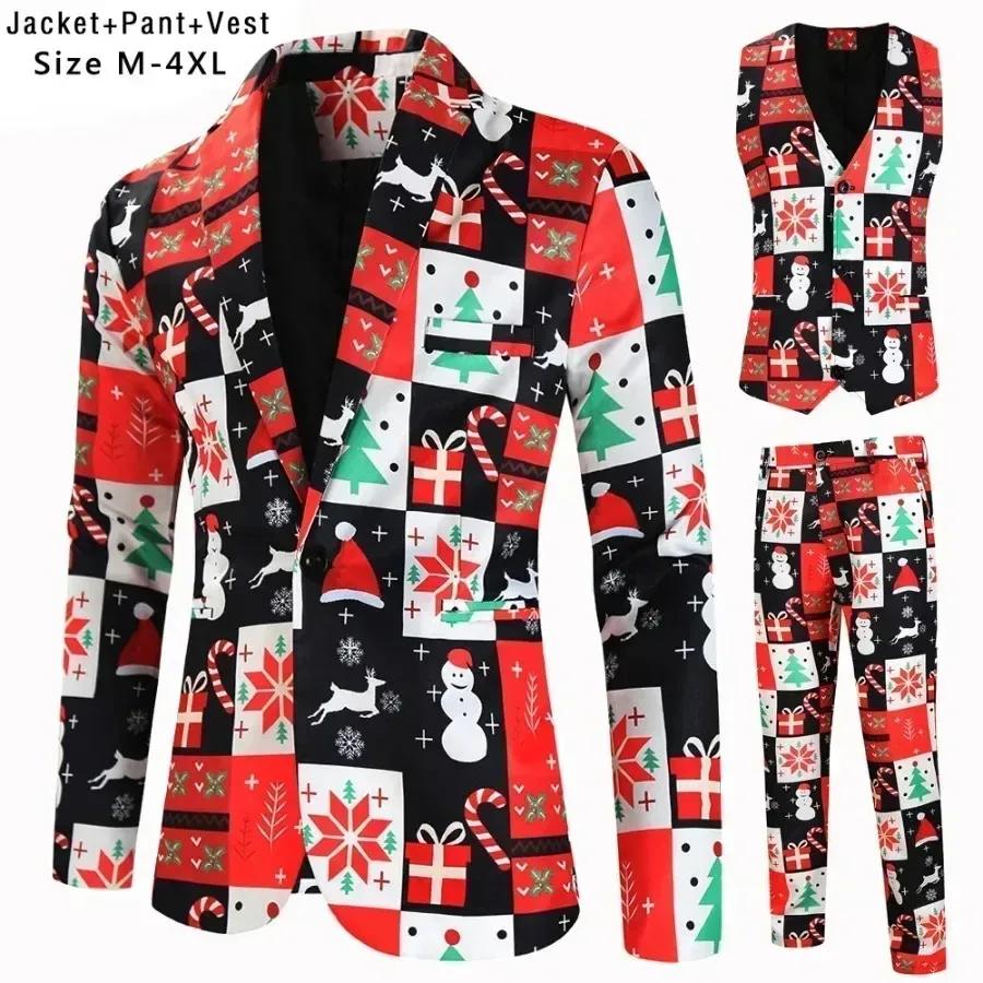 Nouveaux hommes 3 pièces ensembles de noël blazers + gilet + pantalon 2026