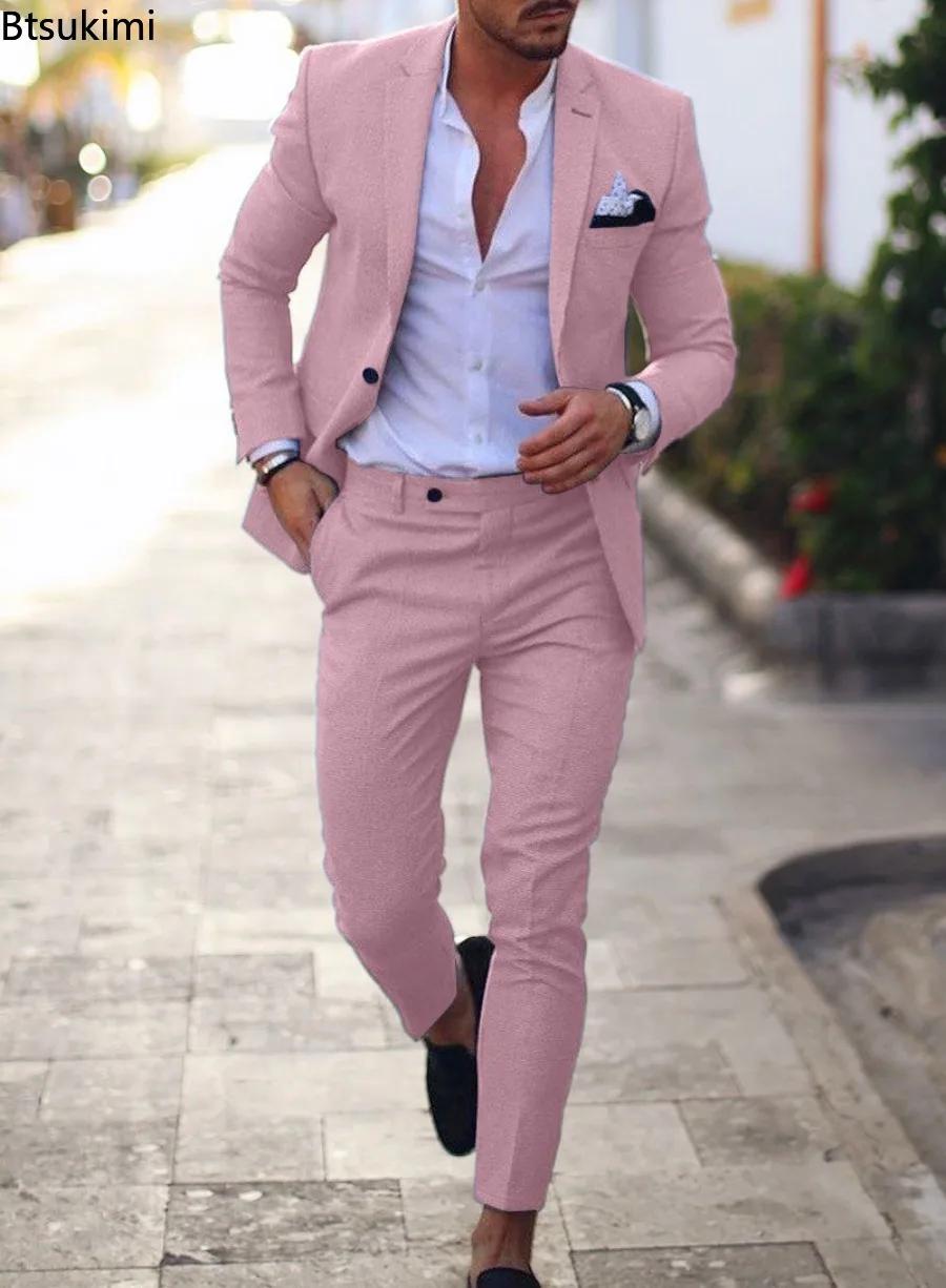Ensembles de costumes pour hommes 2026 – Tenue de soirée élégante et formelle pour affaires – Smoking uni avec blazer à un bouton et pantalon – Robe de marié deux pièces