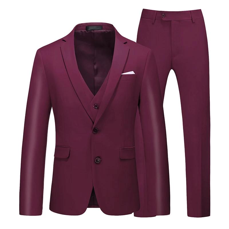 2026 nouveau Costume vert pour hommes 3 pièces (veste + pantalon + gilet) noir gris rouge Terno Masculino mode