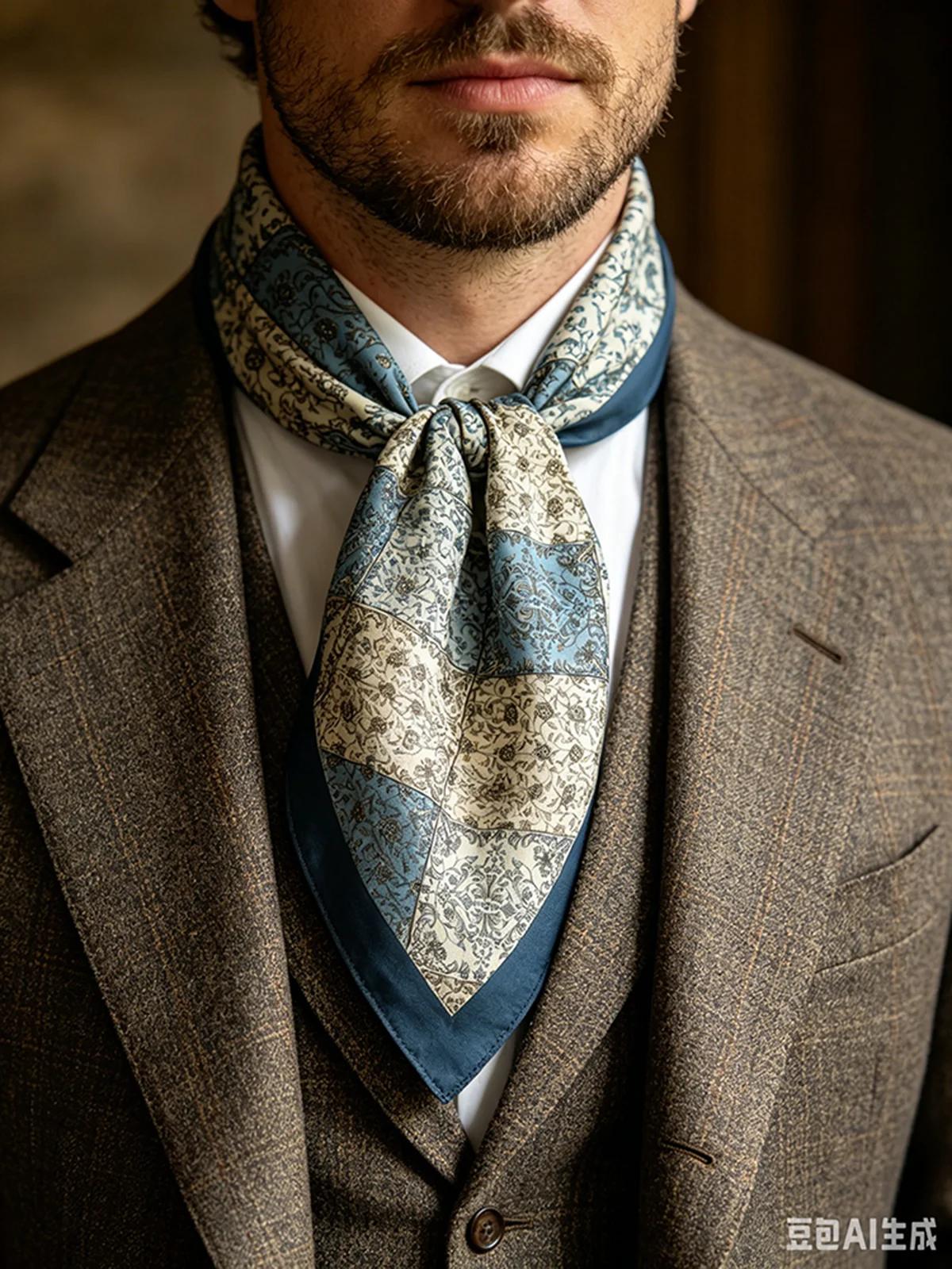 Écharpe de luxe homme soie de mûrier vintage imprimée pour hommes quatre saisons décontracté