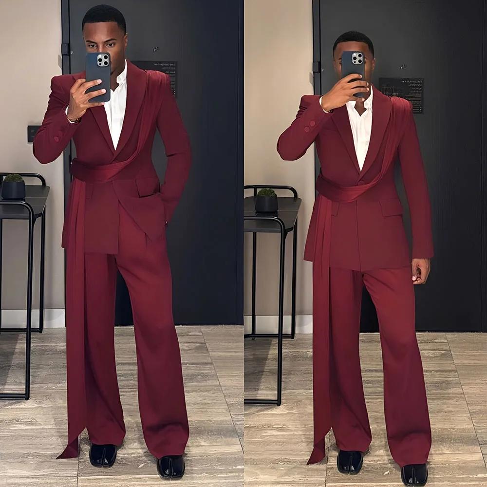 Costume 2 pièces bordeaux pour hommes