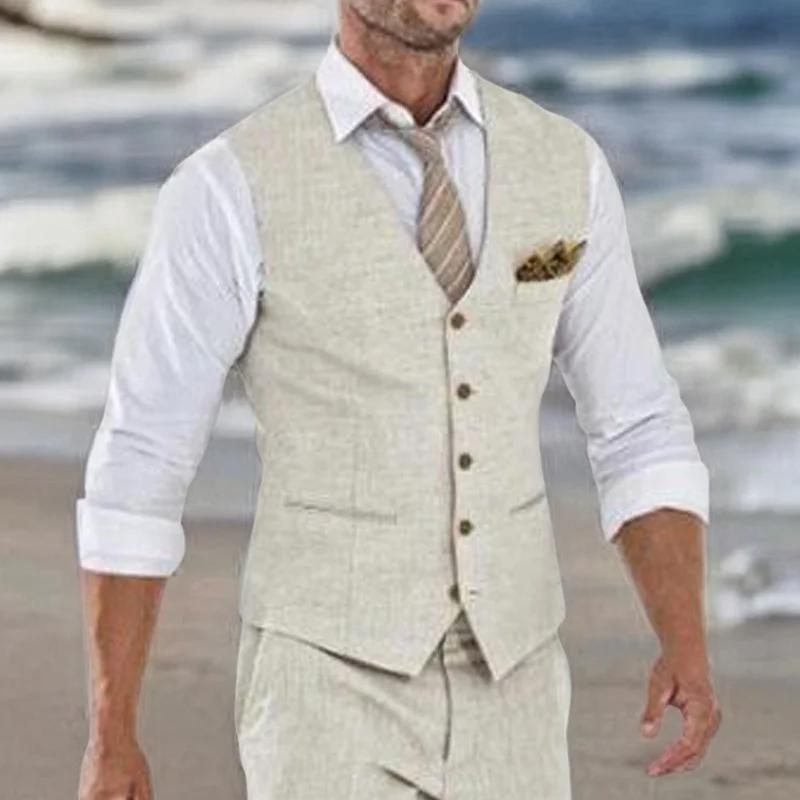 Gilet de costume en lin Beige pour hommes
