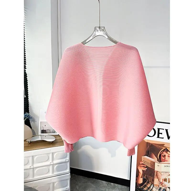 Veste Courte Nouveau Style Chemise Plissée Décontractée Polyvalente en Forme de Chauve-Souris Cardigan Haut