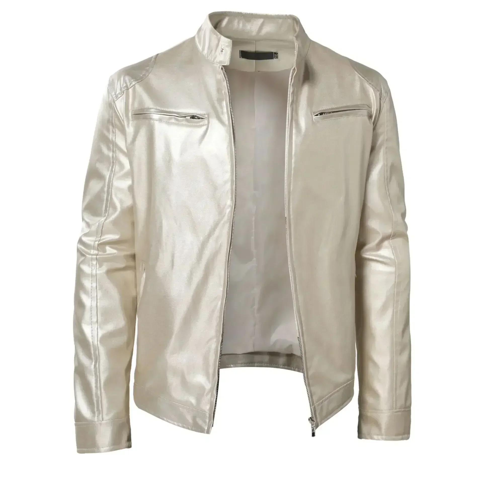 2025 veste de moto en cuir hommes col montant décontracté mince manteau court