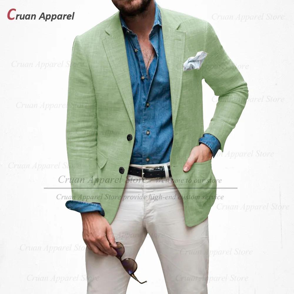 (un blazer) Blazers en lin bleu ciel hommes coupe ajustée été plage veste formelle décontractée