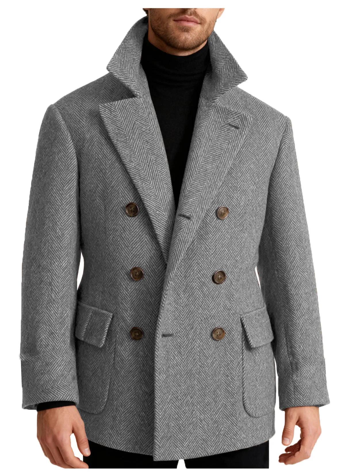 Automne homme costume manteau Double boutonnage laine chevrons Blazer à la mode décontracté affaires veste courte