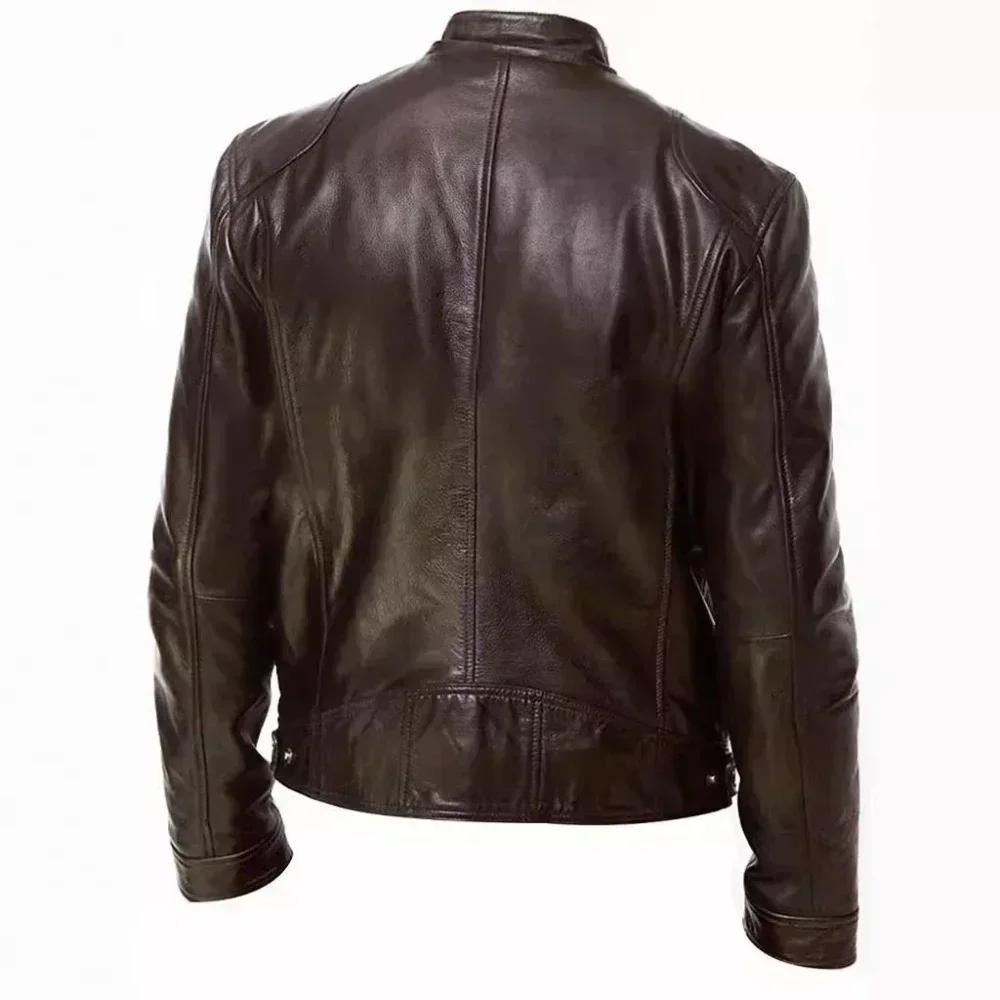 2025 veste de moto en cuir hommes col montant décontracté mince manteau court