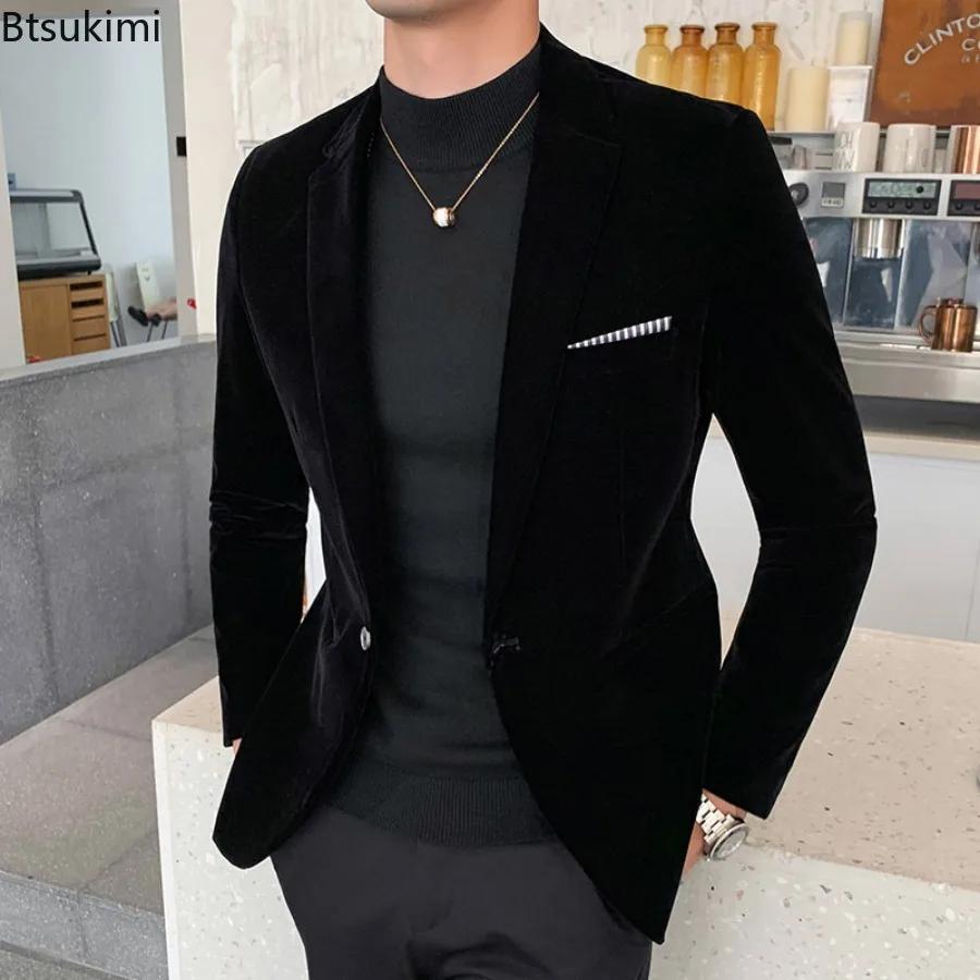 Nouveau Blazer Homme Style Coréen 2026 – Veste de Costume en Velours Luxe Tendance Décontractée Coupe Slim Formelle