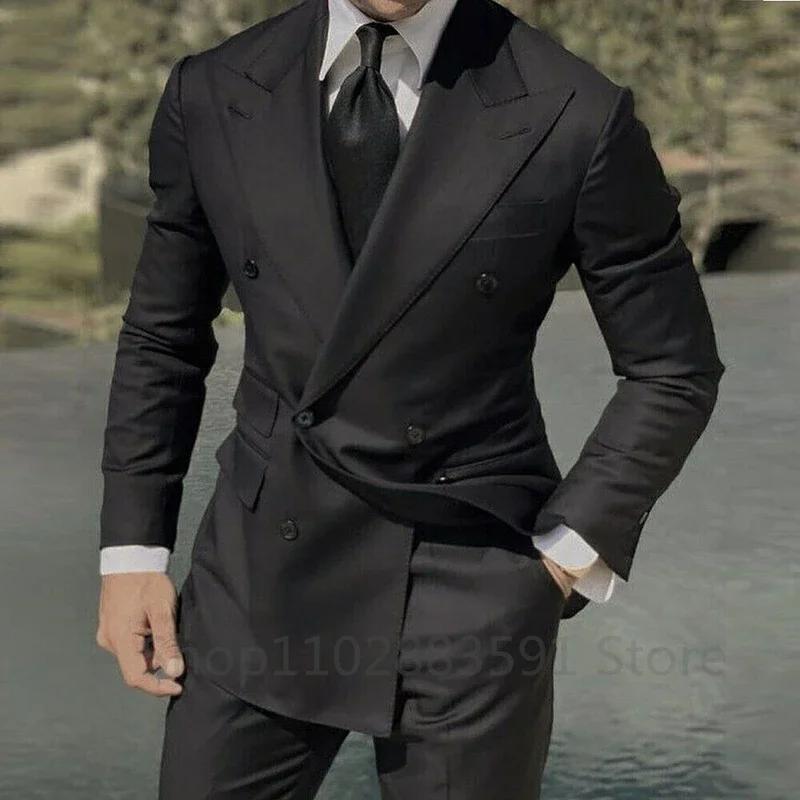 Veste noire croisée 1 pièce pour homme – Costume de marié