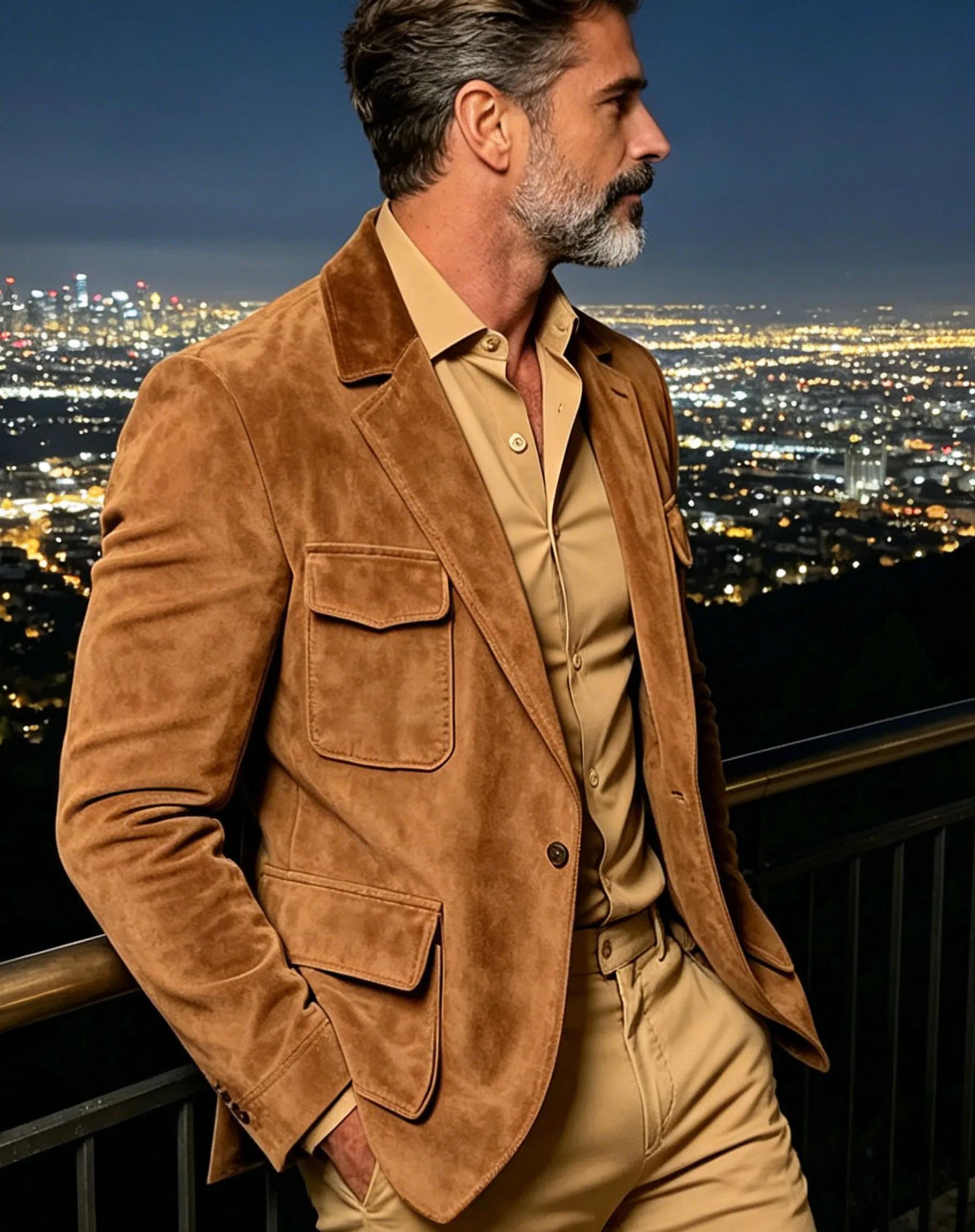 Blazer safari en daim marron pour homme
