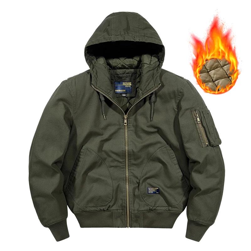 Blouson aviateur militaire en coton à capuche pour hommes