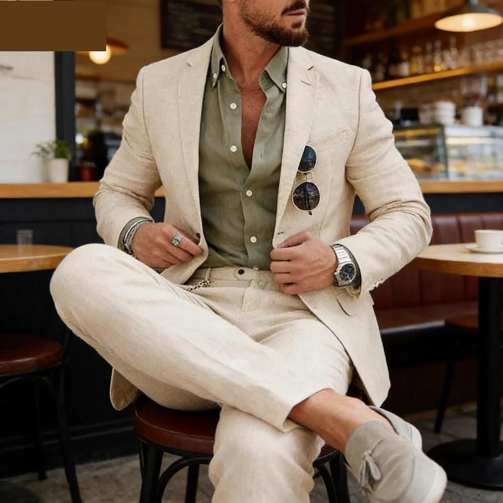Costume en lin beige pour homme