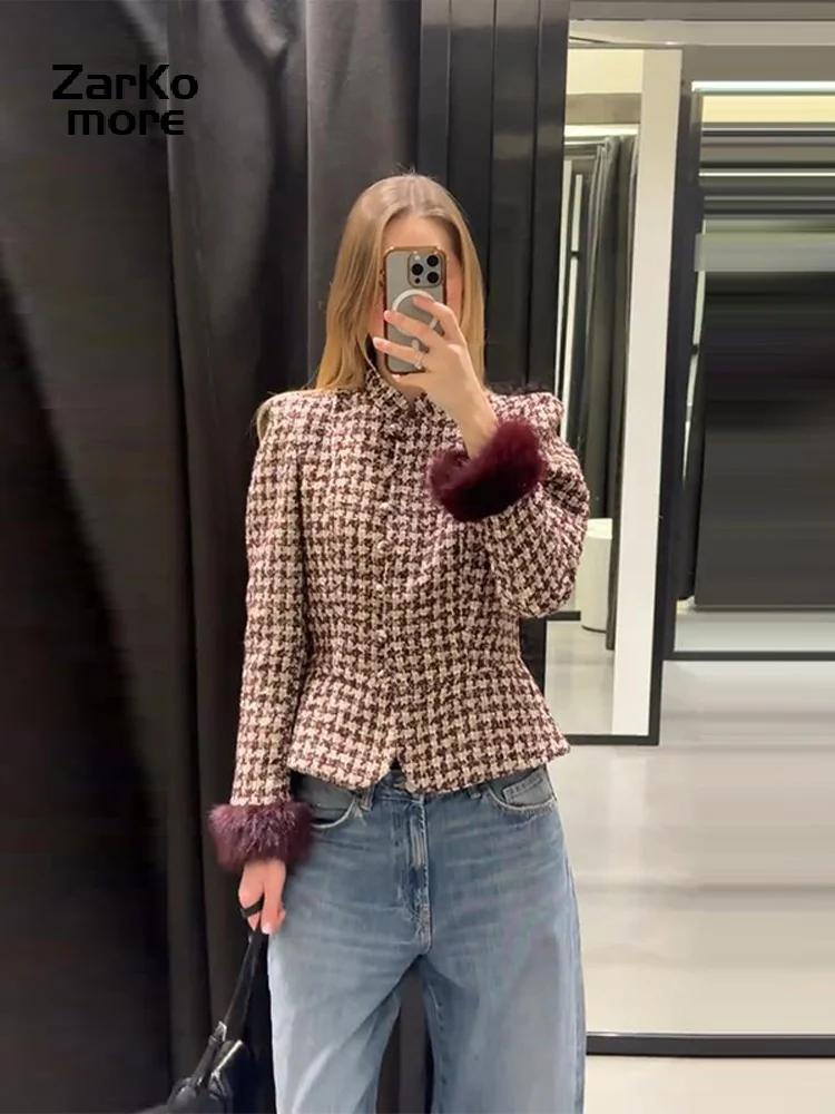 Veste élégante en tweed à carreaux pied-de-poule