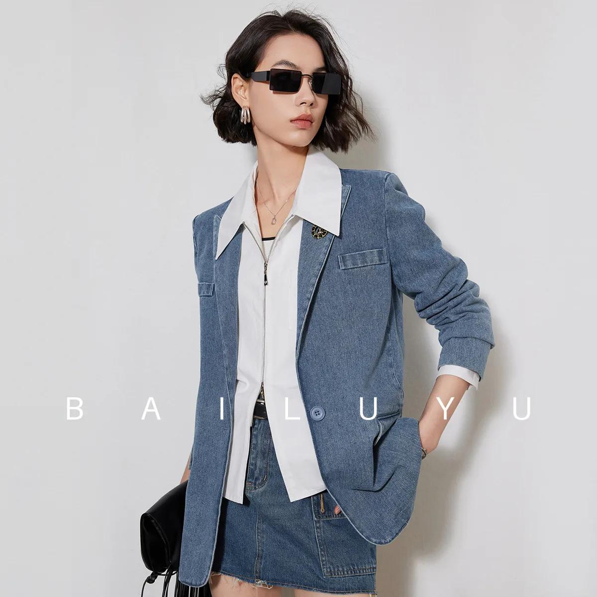 Modiis Yao-Blazer en denim imbibé de style rétro