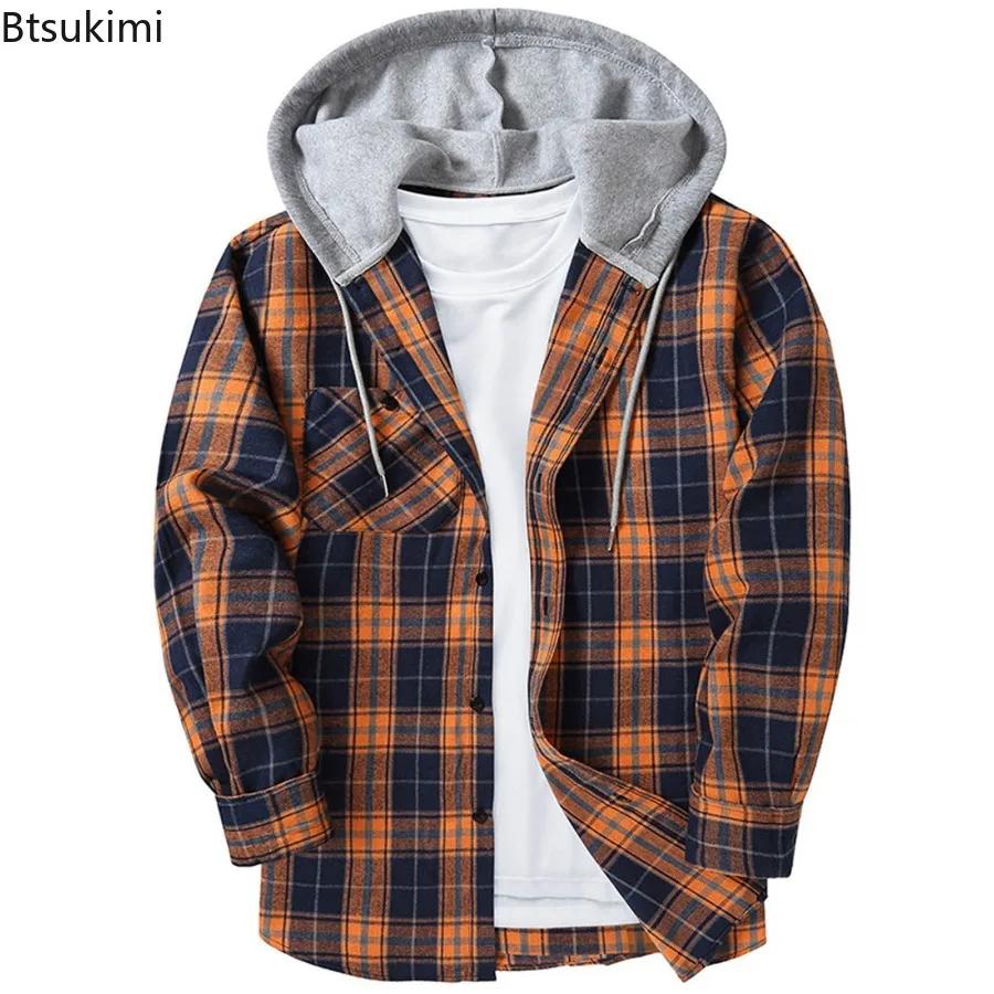 Nouveaux hommes classique chemise à carreaux manteau printemps automne flanelle à manches longues sweats à capuche