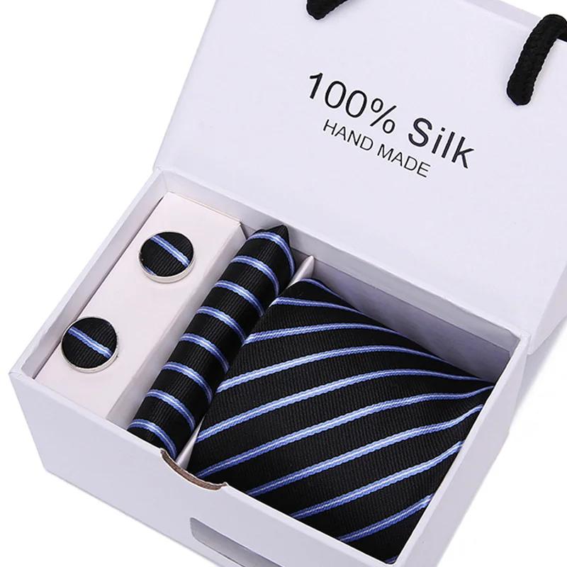 Coffret cadeau cravate homme cinq pièces costume formel bureau affaires 7.5 cm rayé bleu noir