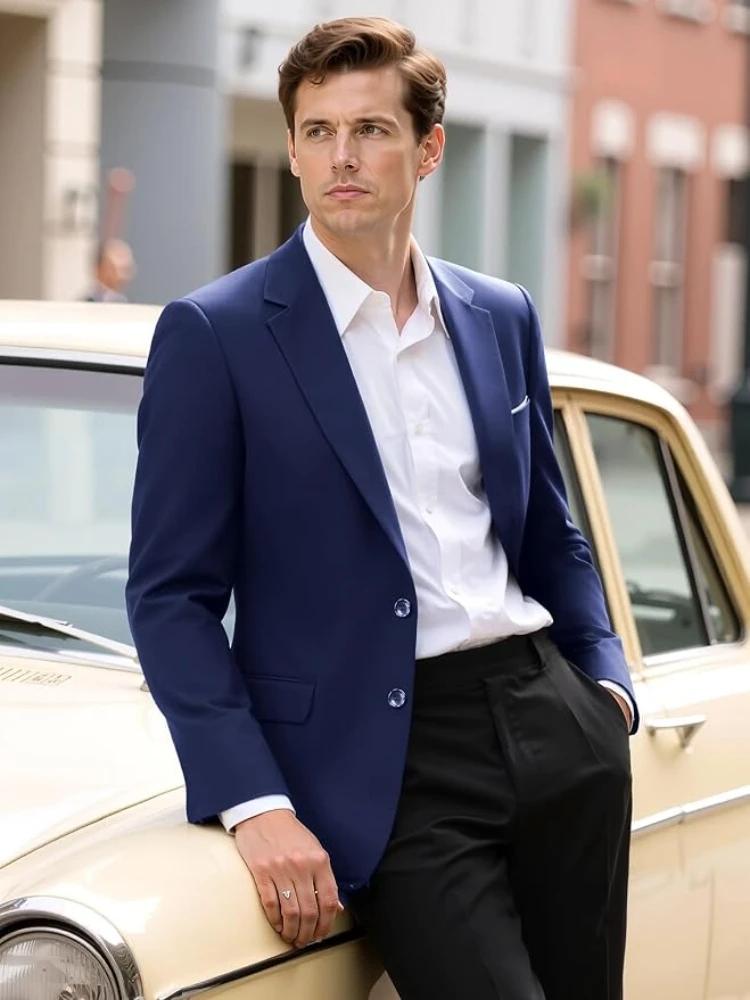Hommes Blazers formels costume vestes mariage de haute qualité élégant Slim Fit bureau prêt tissu extensible mince