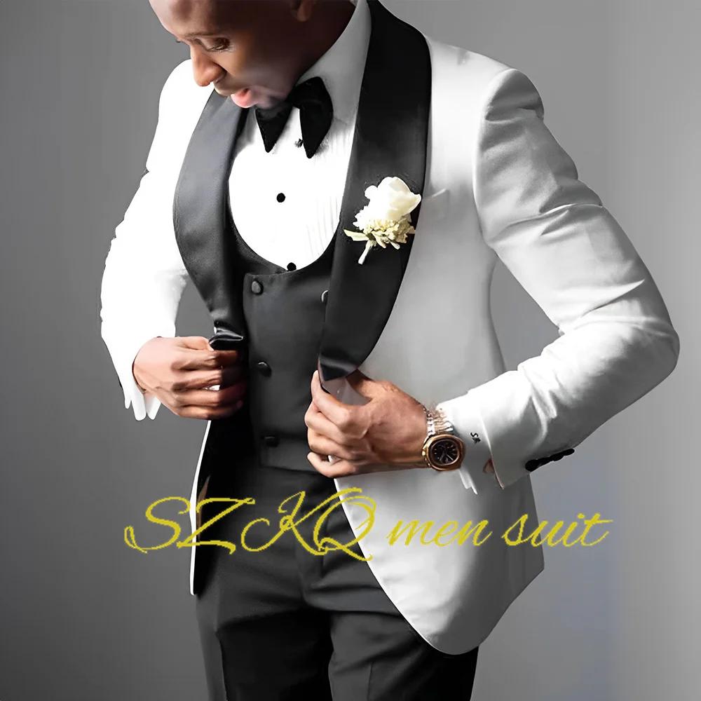 Costume de smoking de mariage blanc pour hommes