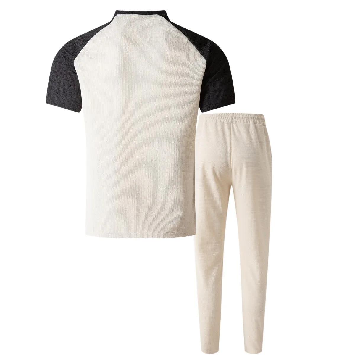 Costume pour hommes Europe et états-unis 2025 été couleur match décontracté col rond manches courtes