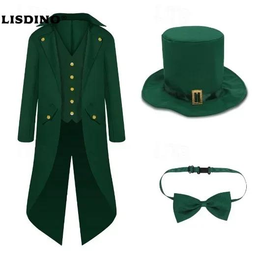 Tenue 3 pièces Costumes de lutin gothique Vintage Steampunk manteau de queue d'Halloween avec chapeau