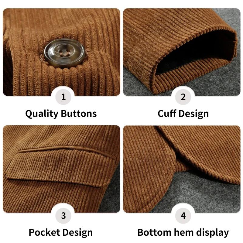 Veste de costume en velours côtelé pour hommes