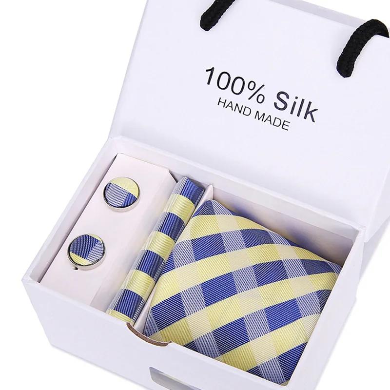 Coffret cadeau cravate homme cinq pièces costume formel bureau affaires 7.5 cm rayé bleu noir