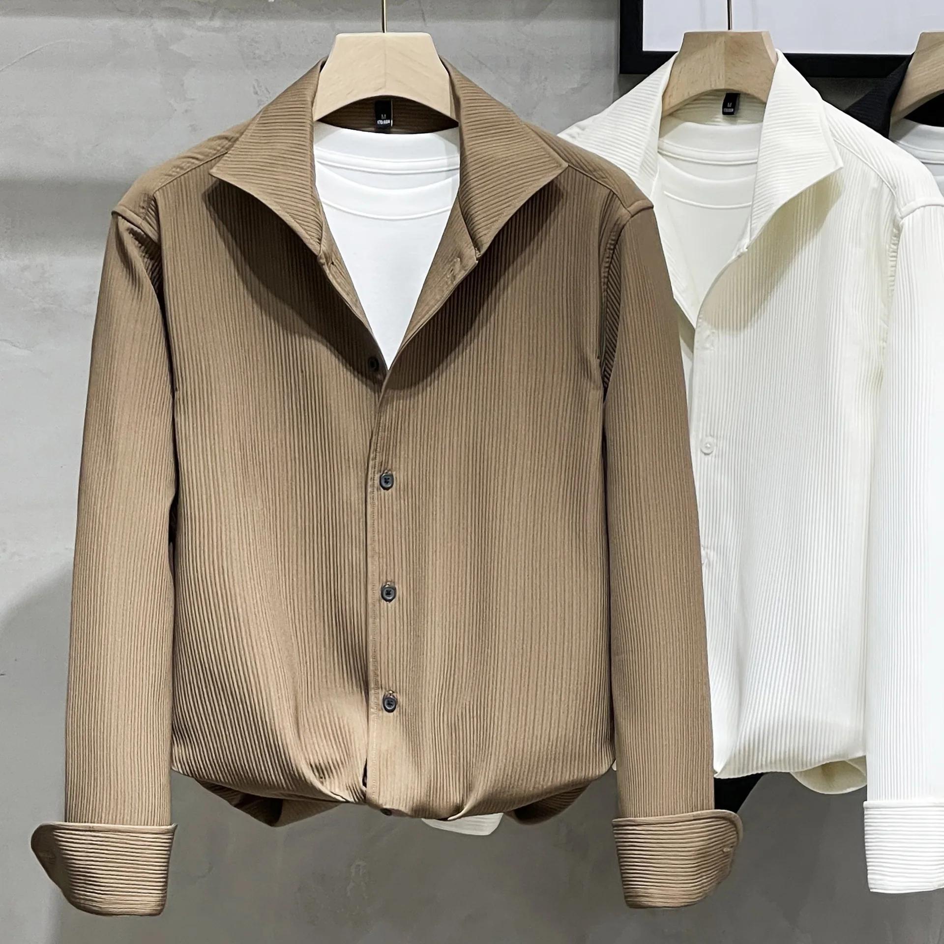 Chemise Homme Col Windsor Blanc Manches Longues Texture Haut de Gamme Soie Glacée Printemps-Automne Style Mature Léger