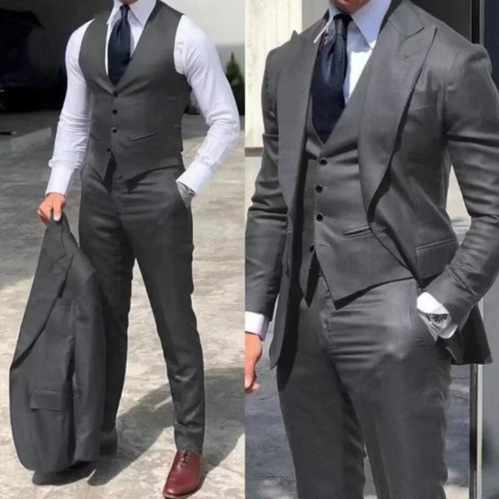 Costumes pour hommes 3 pièces coupe ajustée mariage pointe revers smoking garçons d'honneur Blazer pantalon gilet
