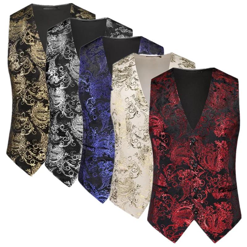 Nouveaux hommes de luxe velours costume gilet or chaud haut imprimé mode Homme affaires Social mariage bal robe de