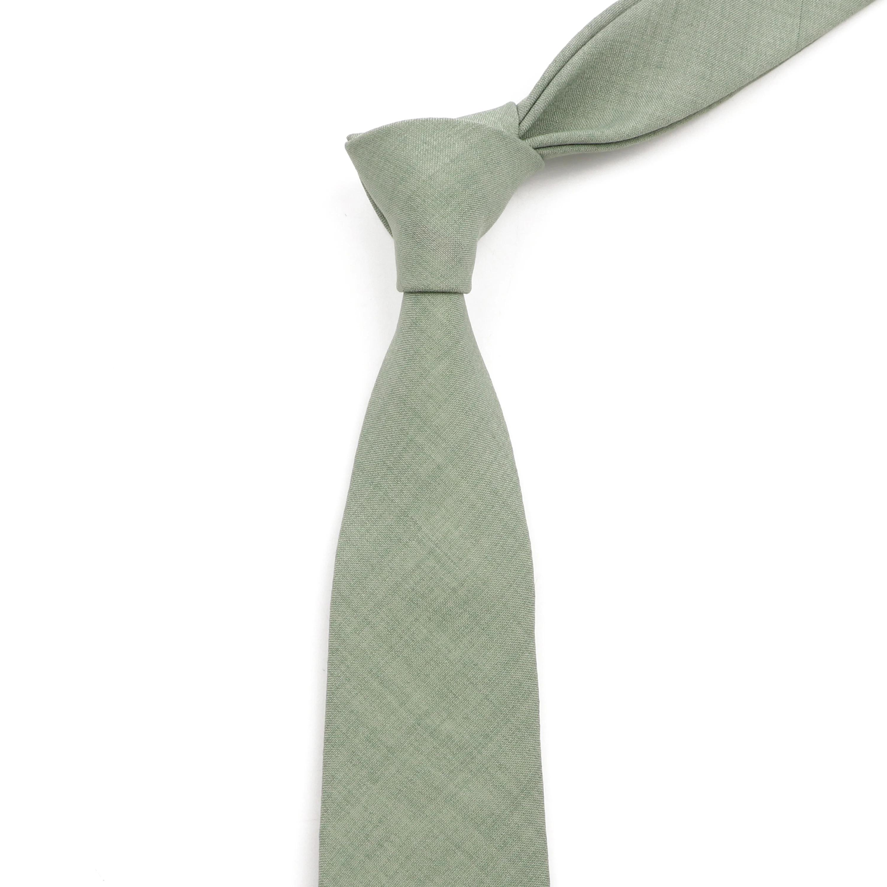 Coton doux couleur unie à la main hommes cravates sauge vert rose Orange maigre cravate pour fête de mariage chemise