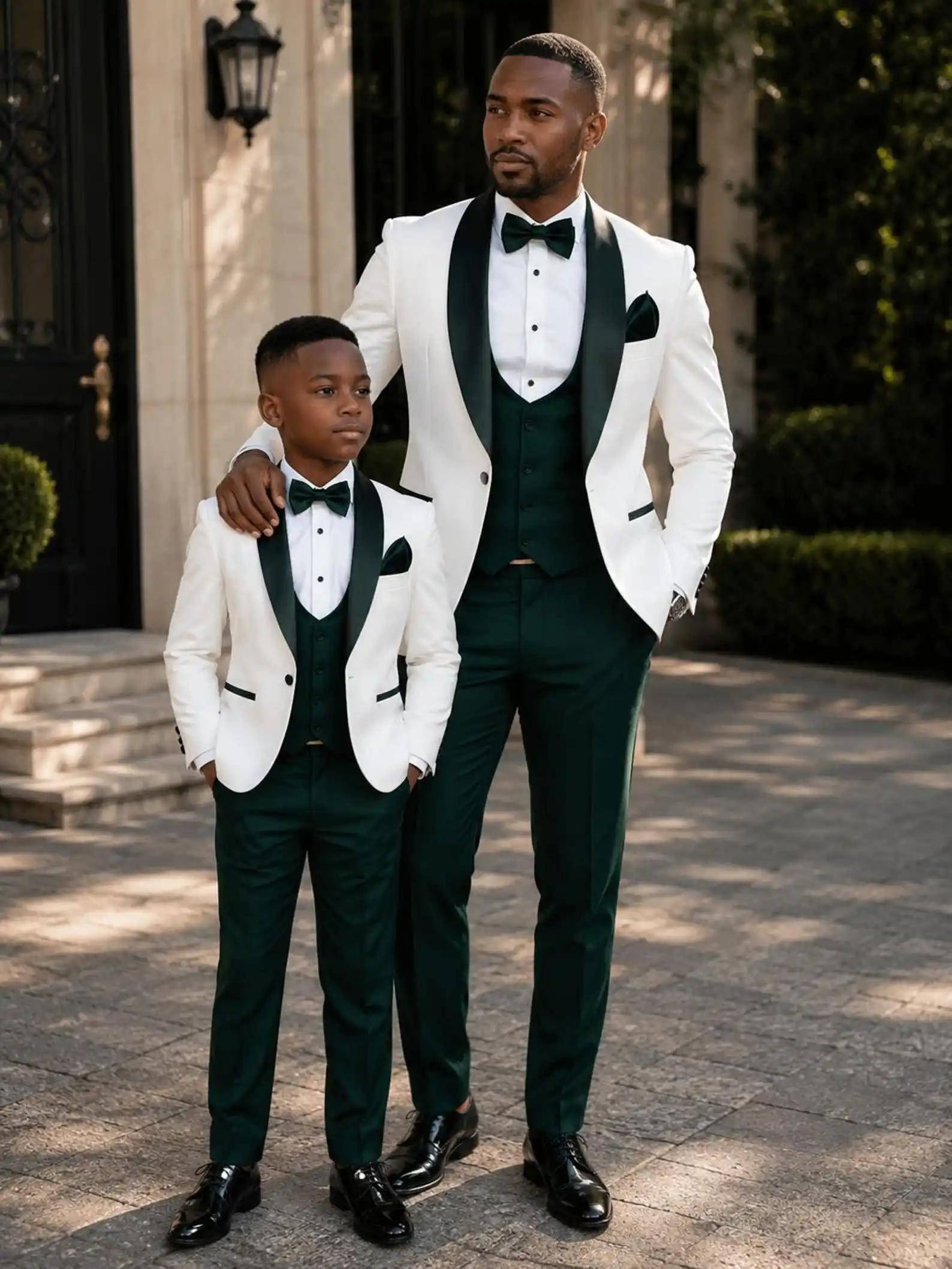 Ensemble de smoking ZHIO pour garçons, ivoire et vert émeraude, tenue formelle pour mariage et anniversaire, élégant pour garçons occasions spéciales