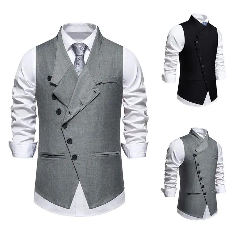 Gilet de mariage et de fête pour hommes avec patte avant diagonale et fermeture à bouton unique