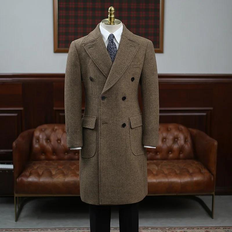 Manteau long épais en mélange de laine pour homme
