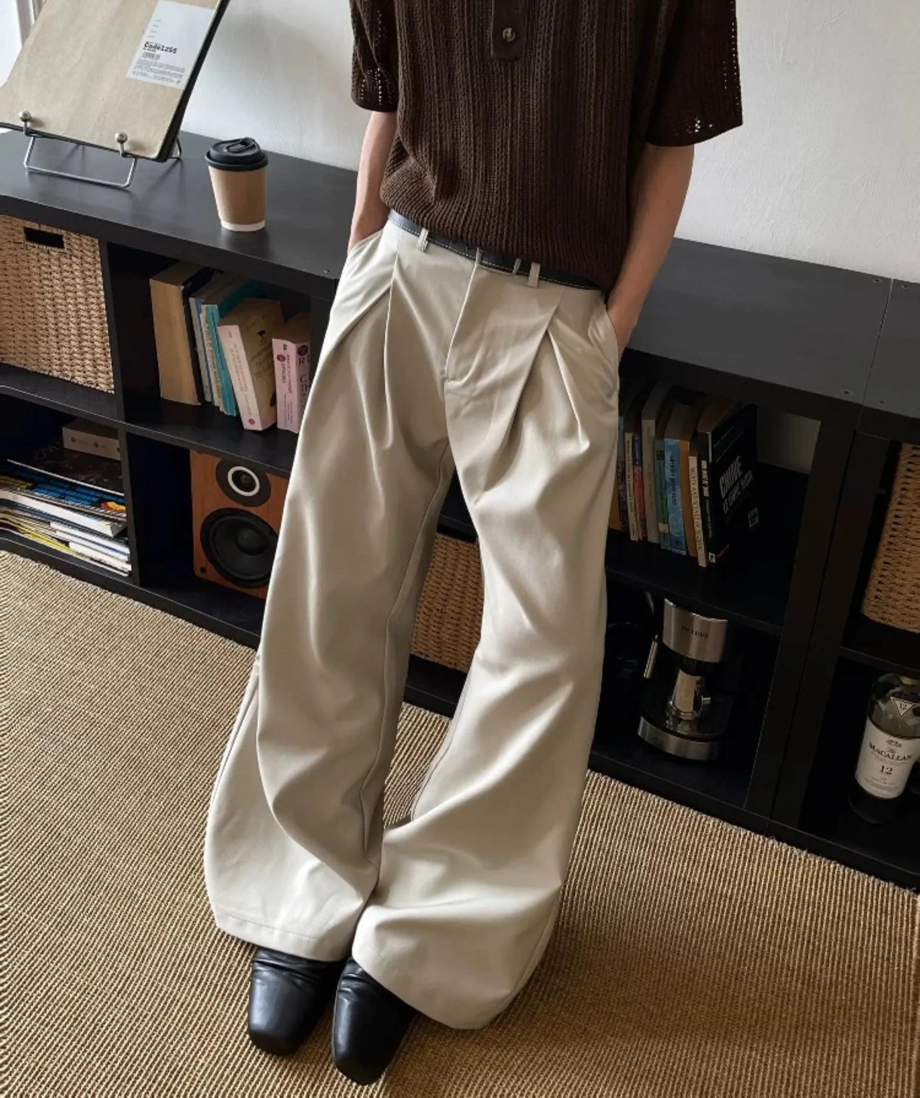 Pantalon de costume plissé double pour homme