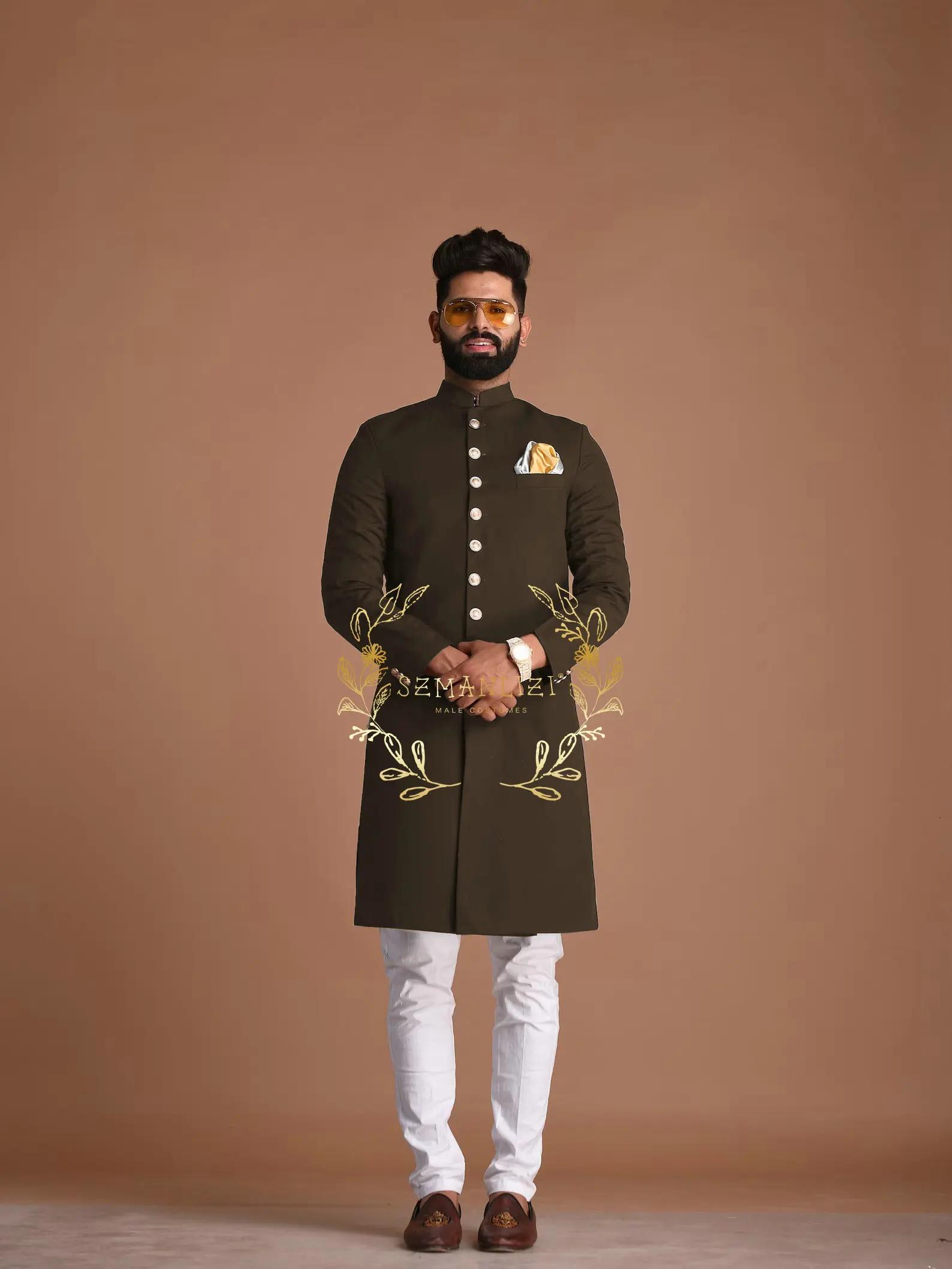 Costume Homme 2 pièces noir longue veste blanc pantalon costumes pour hommes coupe ajustée mariage smoking pour marié