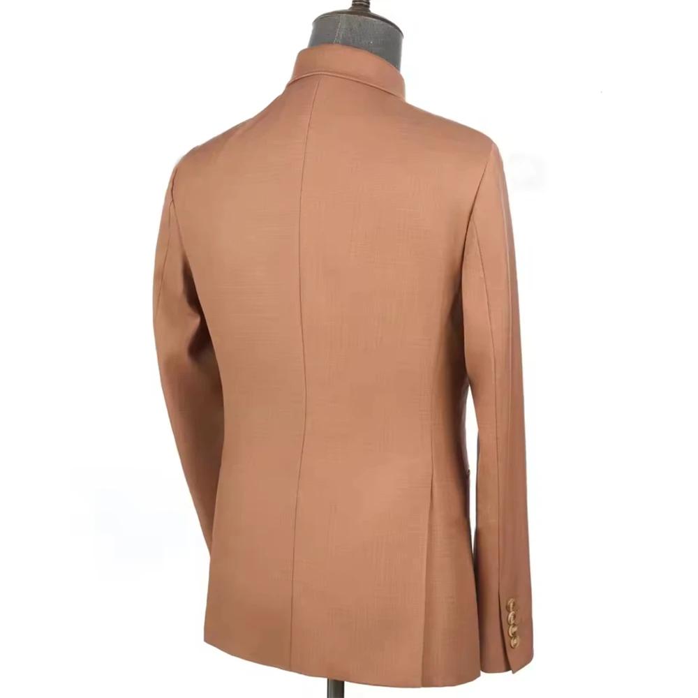 Costumes Safari Sur Mesure pour Hommes Veste à Col Carré Casual Pantalon Costume Formel Affaires Officiel Vêtement