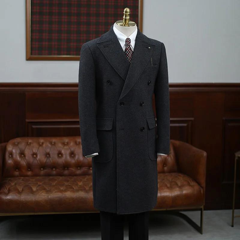 Manteau long épais en mélange de laine pour homme
