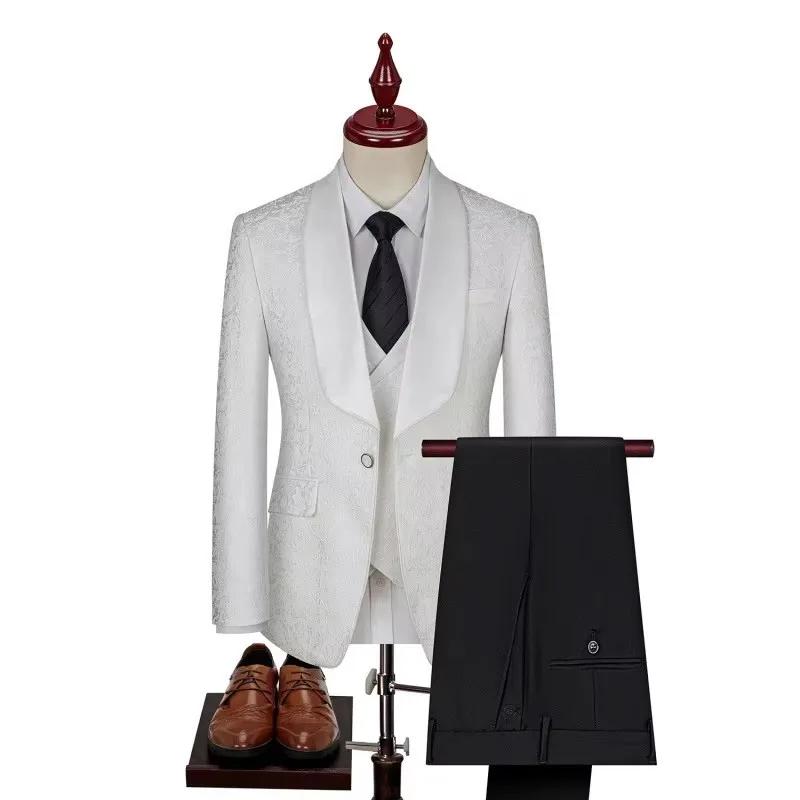Costume de mariage élégant 3 pièces en jacquard pour homme
