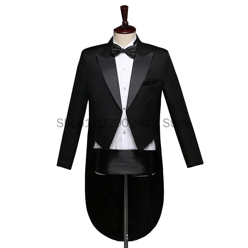 Manteau de queue de revers noir brillant classique pour hommes