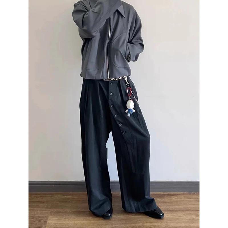 Automne hommes couleur unie asymétrique bouton costume pantalon américain Vintage années 2000 mode tendance décontracté