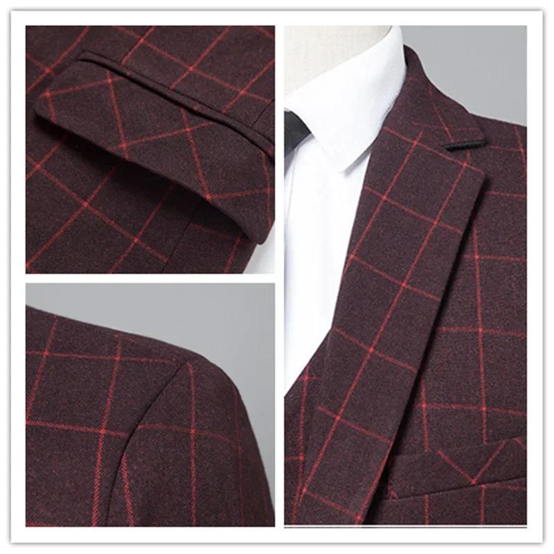 Costume (Blazer + gilet + pantalon) homme Style italien mode affaires élégant Gentleman Plaid mince décontracté