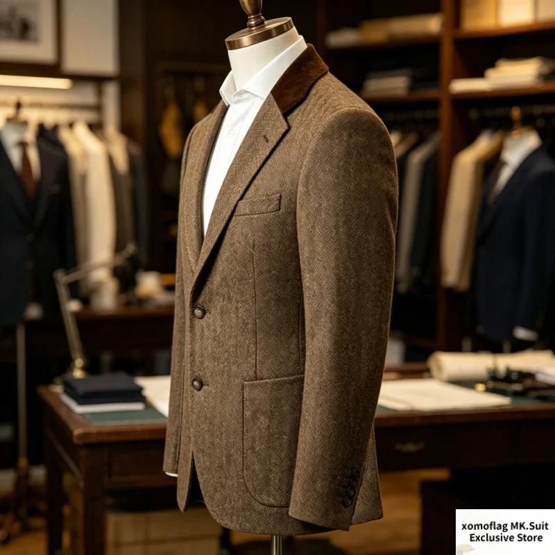 Blazer Homme Automne Hiver en Mélange de Laine