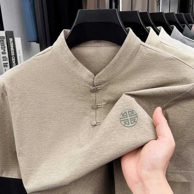 T-shirt classique pour homme à col mandarin