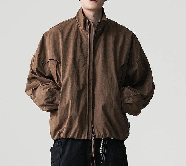 Blouson aviateur rétro déstructuré à manches chauve-souris et col montant pour homme