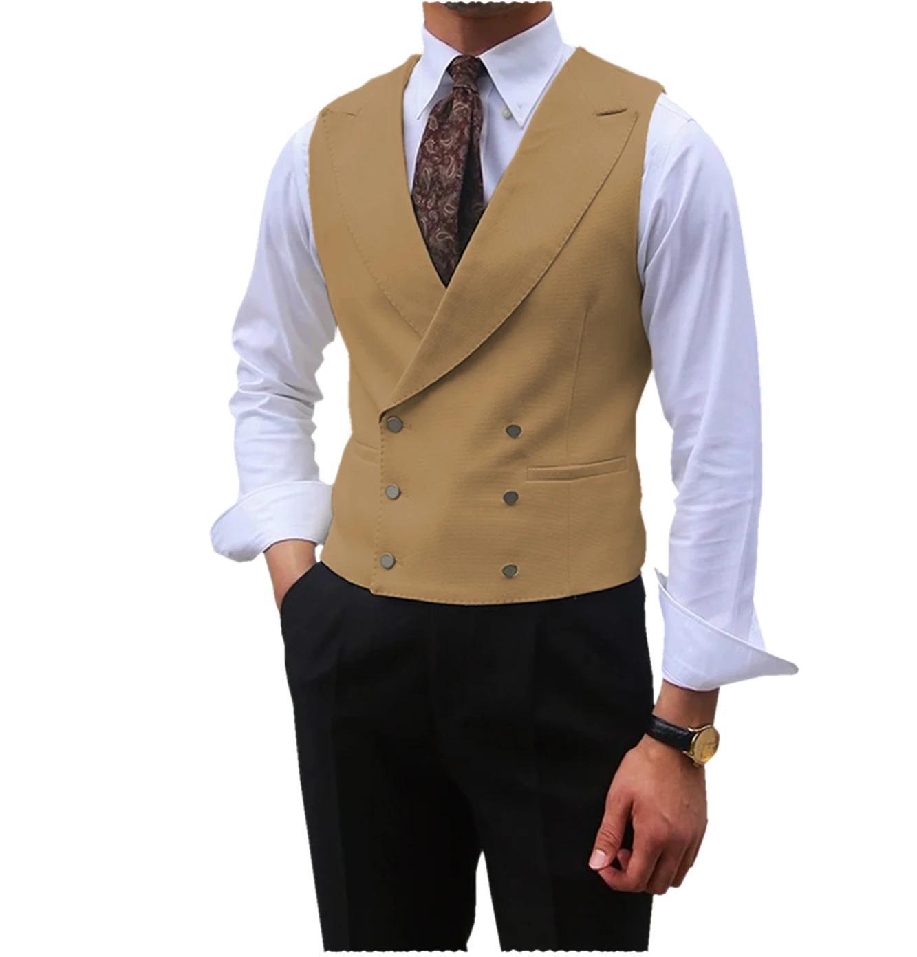 Hommes gilet marron solide pointe revers Double boutonnage sans manches veste mariage Banquet affaires décontracté mince