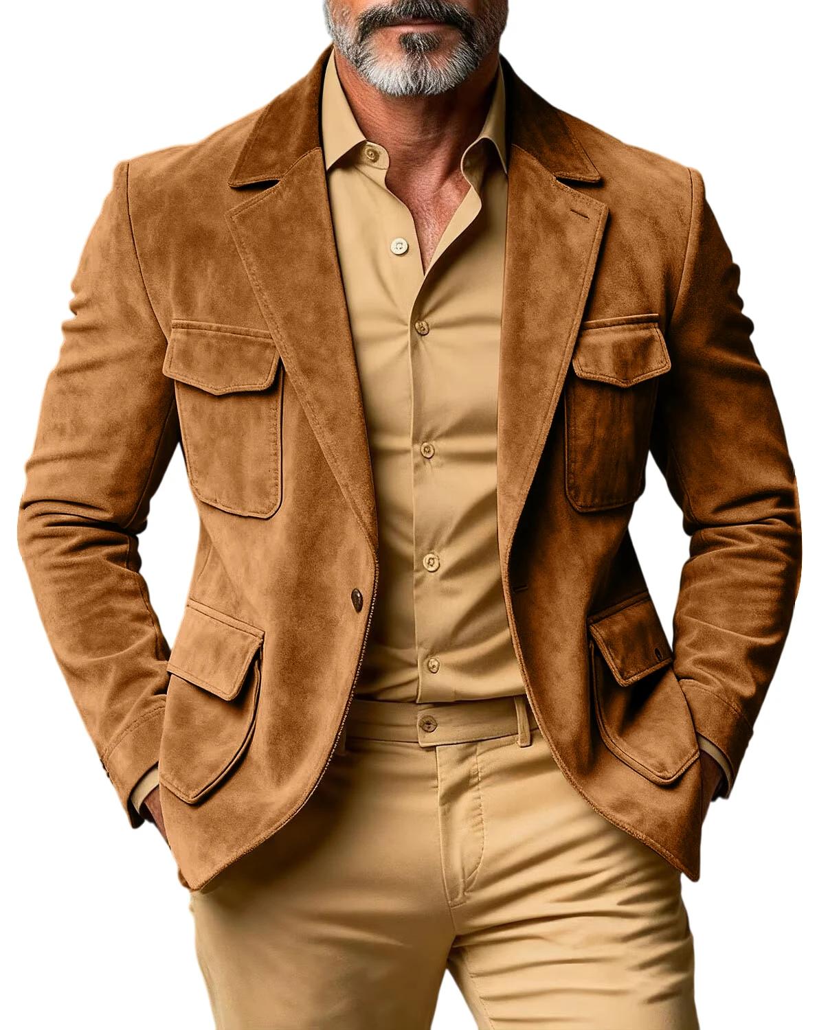 Blazer safari en daim marron pour homme