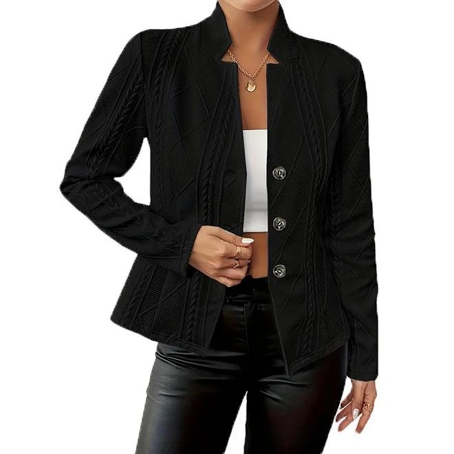 Blazer court boutonné à motifs